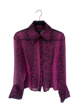 Bebe 100% Silk Magenta Snake-Print Button-Up Blouse